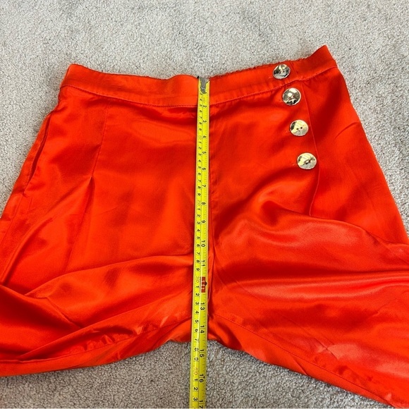 Zara RARE Orange Satin Effect cropped pants wide leg culottes gold buttons Sz XL - Picture 11 of 15